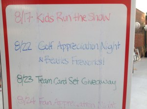 Golf Appreciation Night I get. I don't know the Beatles fireworks, though. (Monte Dutton photo)