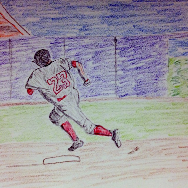 Taking an extra base. (Monte Dutton sketch)