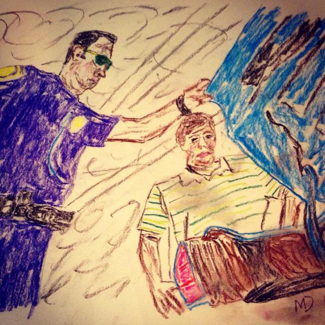 No, Max Marberry doesn't mind it if the cops search his car. (Monte Dutton sketch)