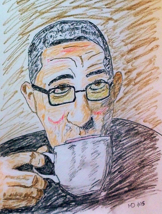 This guy looks nothing like me, but he does like coffee.(Monte Dutton sketch)