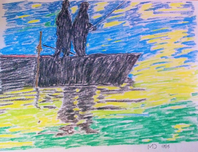 I went fishing but almost forgot to bait the hook. (Monte Dutton sketch)