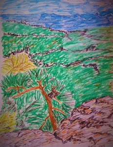 The mountains of Kentucky is where most of Crazy takes place. (Monte Dutton sketch)