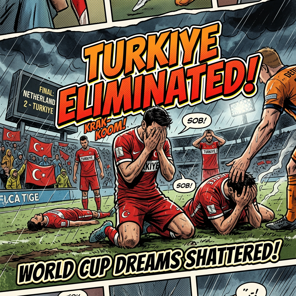 Turkish football players showing distress and sadness after losing to Netherlands 2-0 in World Cup