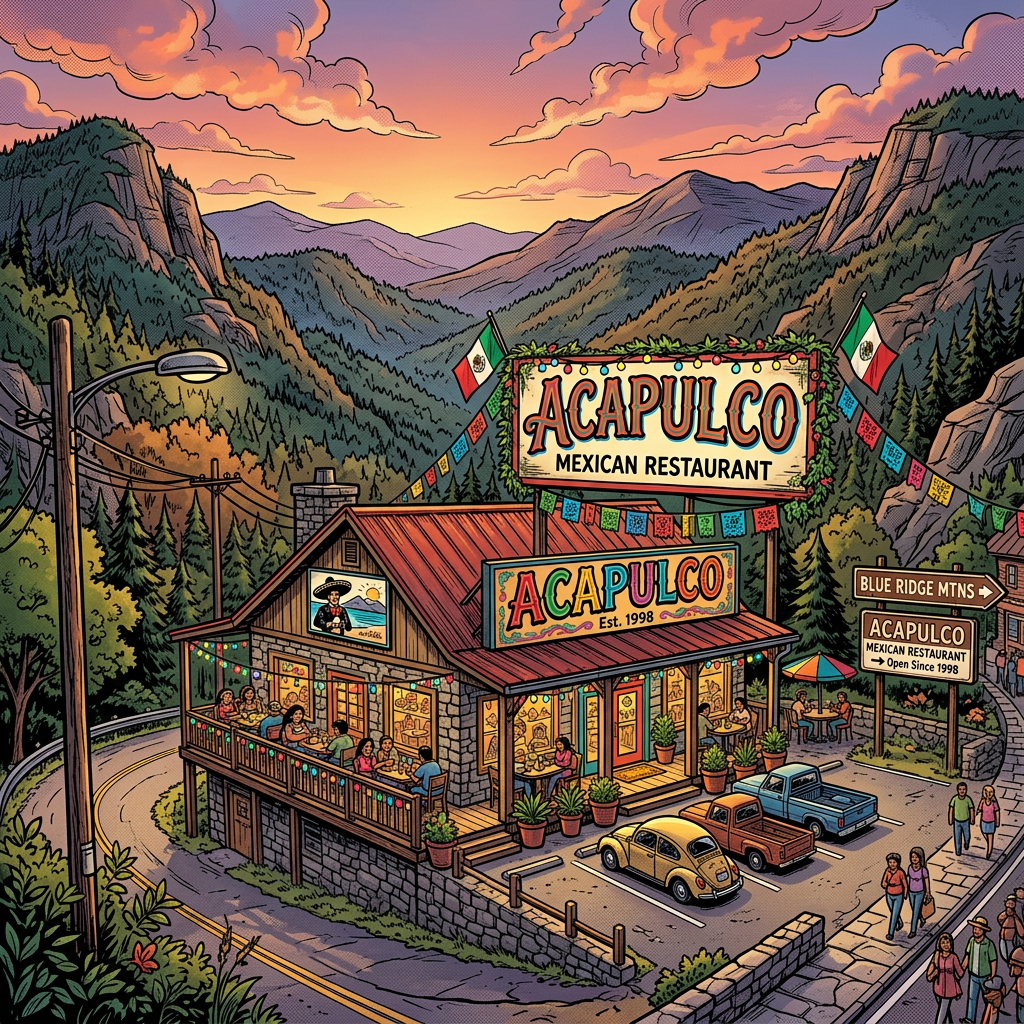Acapulco Mexican Restaurant; Est. 1998; Blue Ridge Mtns; Open Since 1998